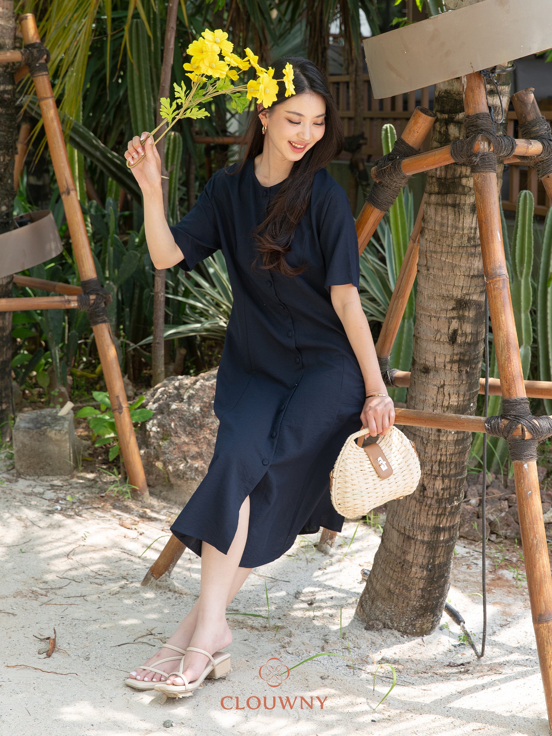 Mirsya Button Dress - Navy